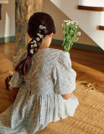 Cotton dress with balloon sleeves and flowers You&Me for girls, white