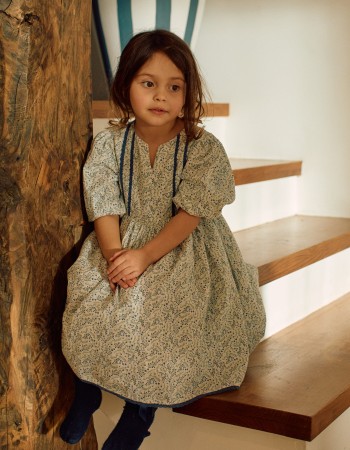 Cotton dress with balloon sleeves and flowers You&Me for girls, white