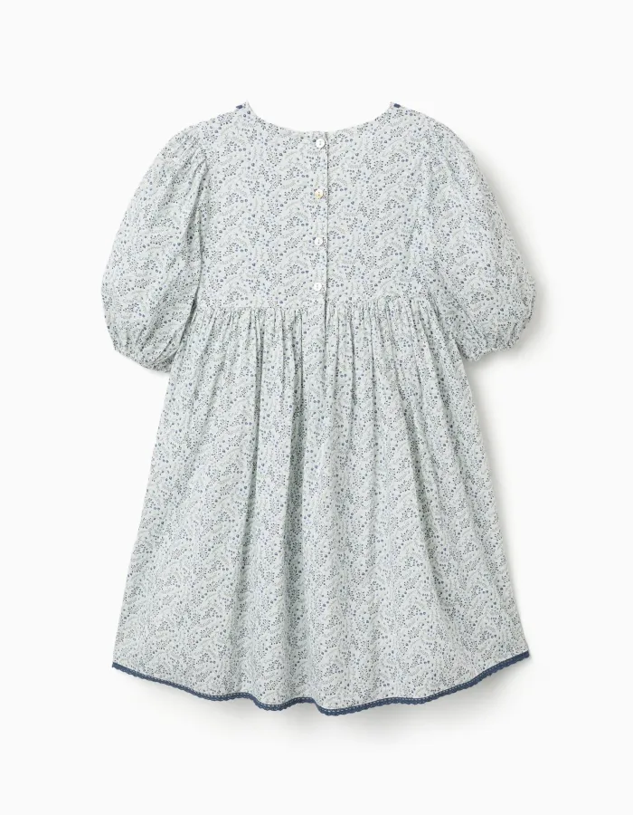 Cotton dress with balloon sleeves and flowers You&Me for girls, white