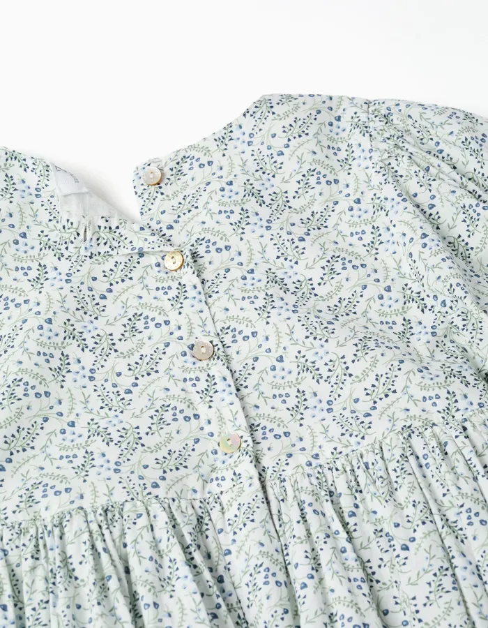 Cotton dress with balloon sleeves and flowers You&Me for girls, white