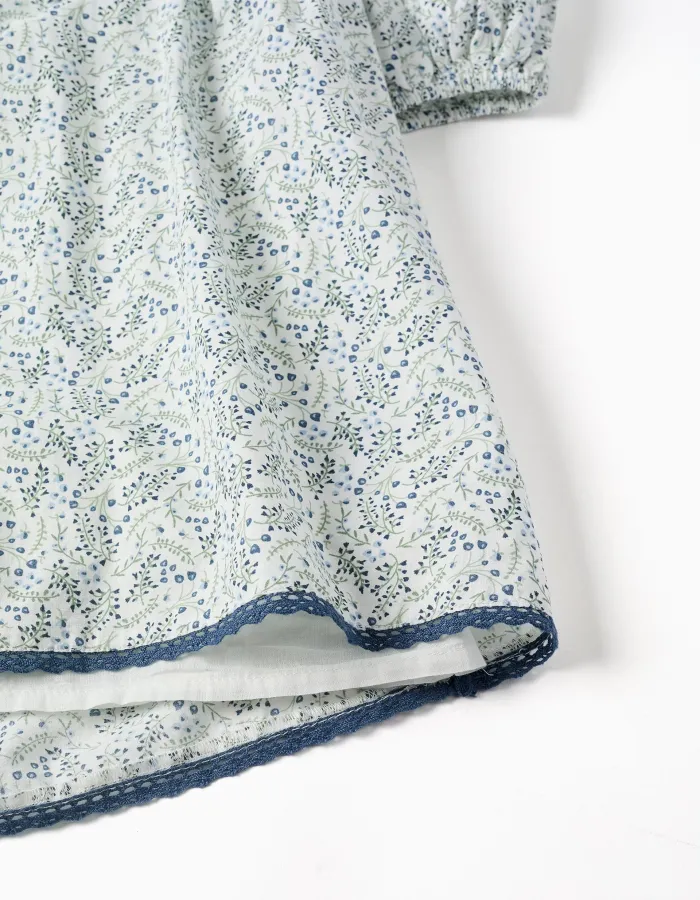 Cotton dress with balloon sleeves and flowers You&Me for girls, white