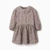 Long sleeve corduroy dress with floral pattern for girls, beige