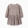 Long sleeve corduroy dress with floral pattern for girls, beige