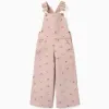 Wide leg twill dungarees with floral pattern for girls, light pink