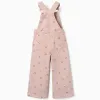 Wide leg twill dungarees with floral pattern for girls, light pink