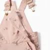 Wide leg twill dungarees with floral pattern for girls, light pink