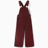 Wide leg corduroy dungarees for girls, burgundy