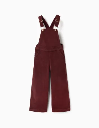 Wide leg corduroy dungarees for girls, burgundy