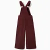 Wide leg corduroy dungarees for girls, burgundy