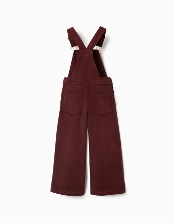 Wide leg corduroy dungarees for girls, burgundy