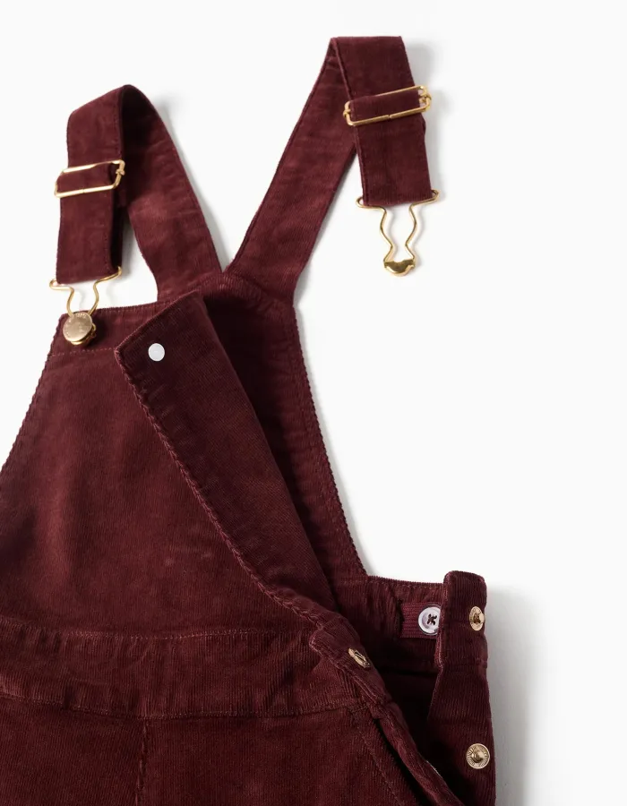 Wide leg corduroy dungarees for girls, burgundy