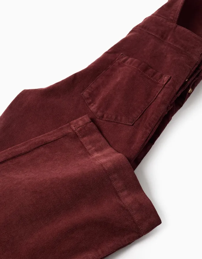 Wide leg corduroy dungarees for girls, burgundy