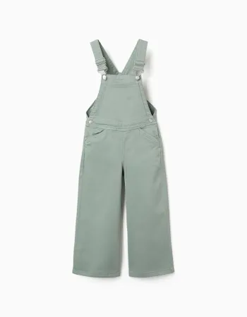 Wide leg twill dungarees for girls, light green