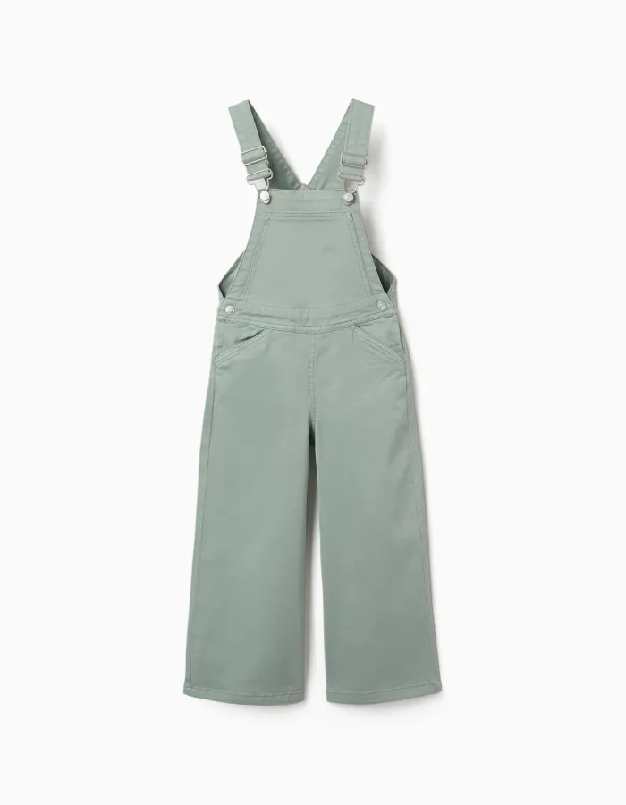Wide leg twill dungarees for girls, light green