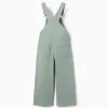 Wide leg twill dungarees for girls, light green
