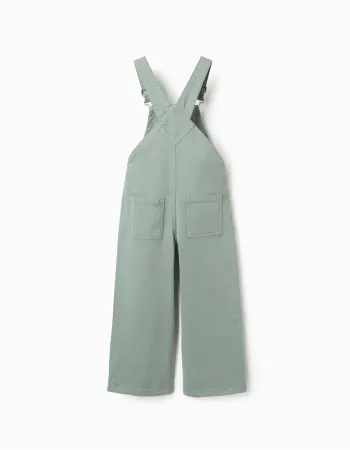 Wide leg twill dungarees for girls, light green