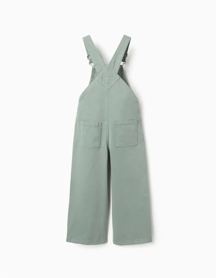 Wide leg twill dungarees for girls, light green