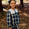 Checked cotton dress with pleats B&S for girls, blue/green/beige
