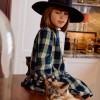 Checked cotton dress with pleats B&S for girls, blue/green/beige