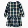 Checked cotton dress with pleats B&S for girls, blue/green/beige