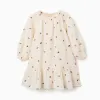 Long sleeve cotton dress with floral embroidery for girls, white