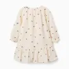 Long sleeve cotton dress with floral embroidery for girls, white