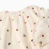 Long sleeve cotton dress with floral embroidery for girls, white