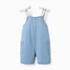 Sleeveless denim playsuit with floral straps for girls, light blue