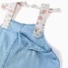 Sleeveless denim playsuit with floral straps for girls, light blue