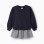Dual-fabric cotton dress with gingham pattern for girls, navy blue