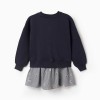 Dual-fabric cotton dress with gingham pattern for girls, navy blue