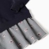 Dual-fabric cotton dress with gingham pattern for girls, navy blue