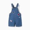 Denim short dungarees with Stitch embroidery for girls, blue