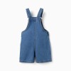 Denim short dungarees with Stitch embroidery for girls, blue