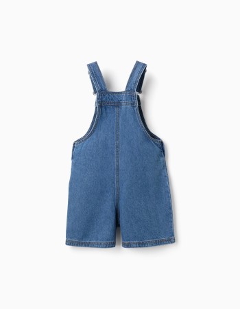Denim short dungarees with Stitch embroidery for girls, blue