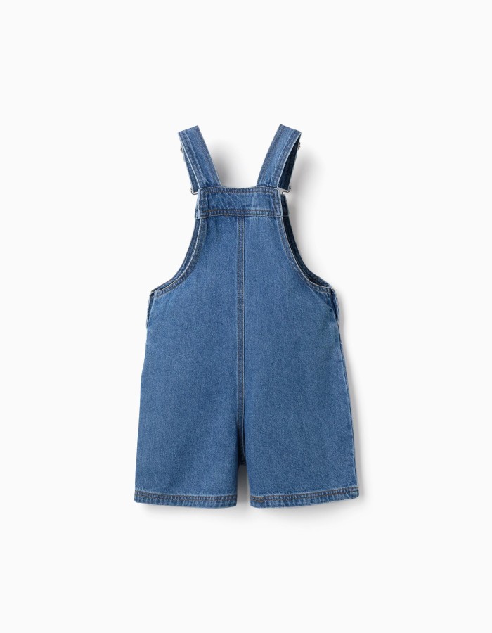 Denim short dungarees with Stitch embroidery for girls, blue
