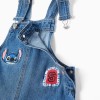 Denim short dungarees with Stitch embroidery for girls, blue