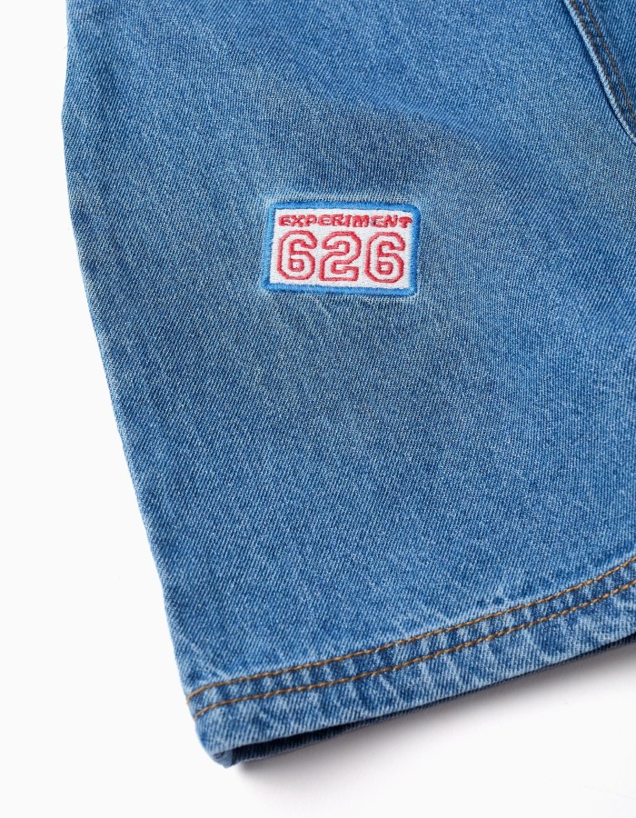 Denim short dungarees with Stitch embroidery for girls, blue