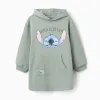 Brushed hooded dress with Stitch print for girls, light green