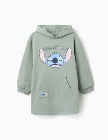 Brushed hooded dress with Stitch print for girls, light green