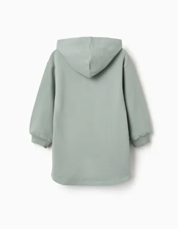 Brushed hooded dress with Stitch print for girls, light green