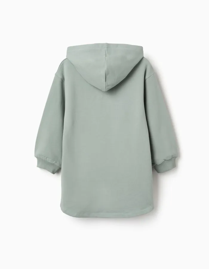 Brushed hooded dress with Stitch print for girls, light green