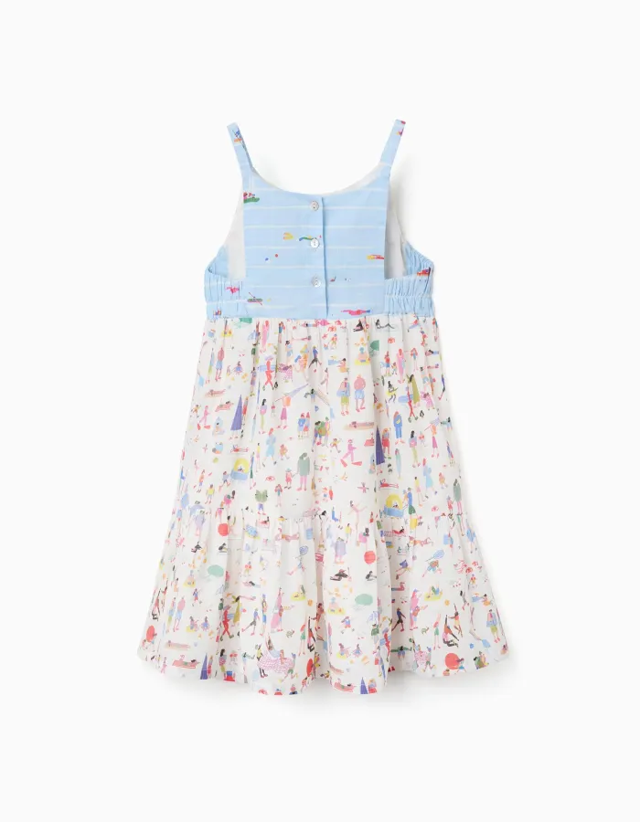 Strappy cotton dress with print Carolina Celas x Zippy for girls, white