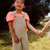 Cotton dungarees with ric rac tape for girls, green/neon coral