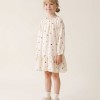 Long sleeve cotton dress with floral embroidery for girls, white