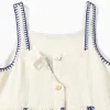 Sleeveless dress in cotton and linen with flowers for girls, beige/blue