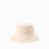 Twill bucket hat with applied bow for babies and girls, light beige