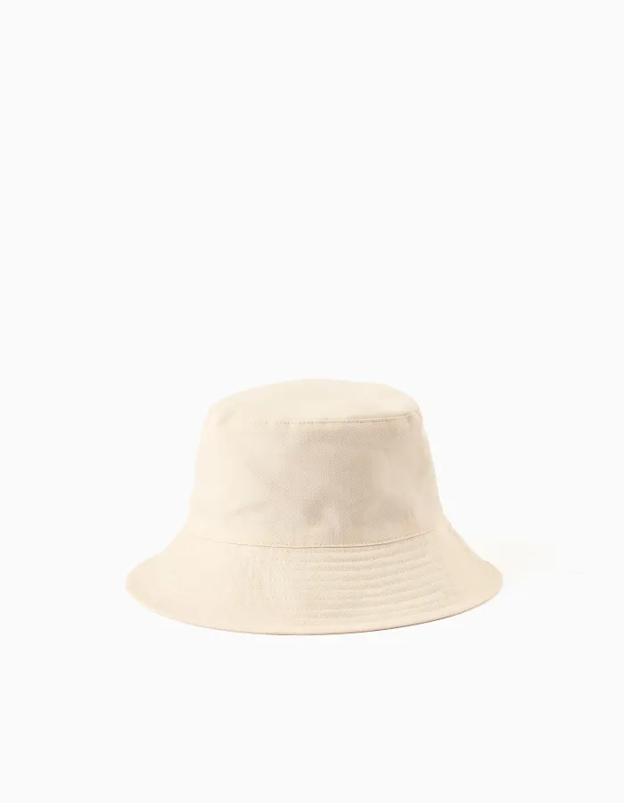 Twill bucket hat with applied bow for babies and girls, light beige