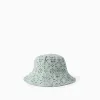 Cotton hat with broderie anglaise for babies and girls, light green