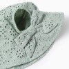 Cotton hat with broderie anglaise for babies and girls, light green